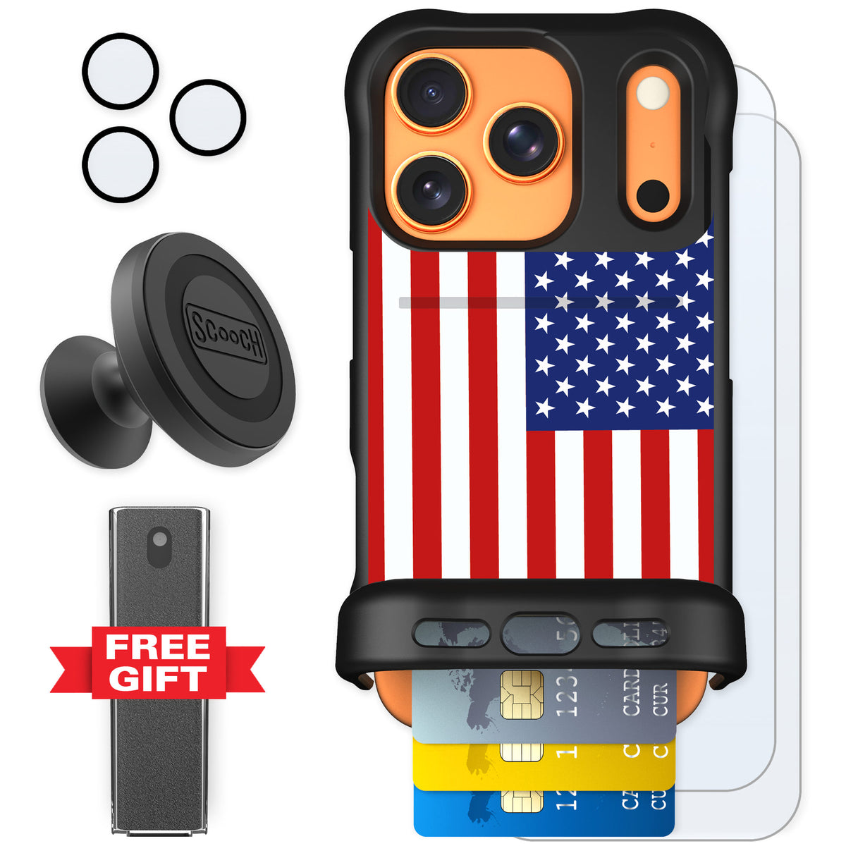 Scooch Wingmate Stars And Stripes for iPhone 17 Pro β Defender Bundle