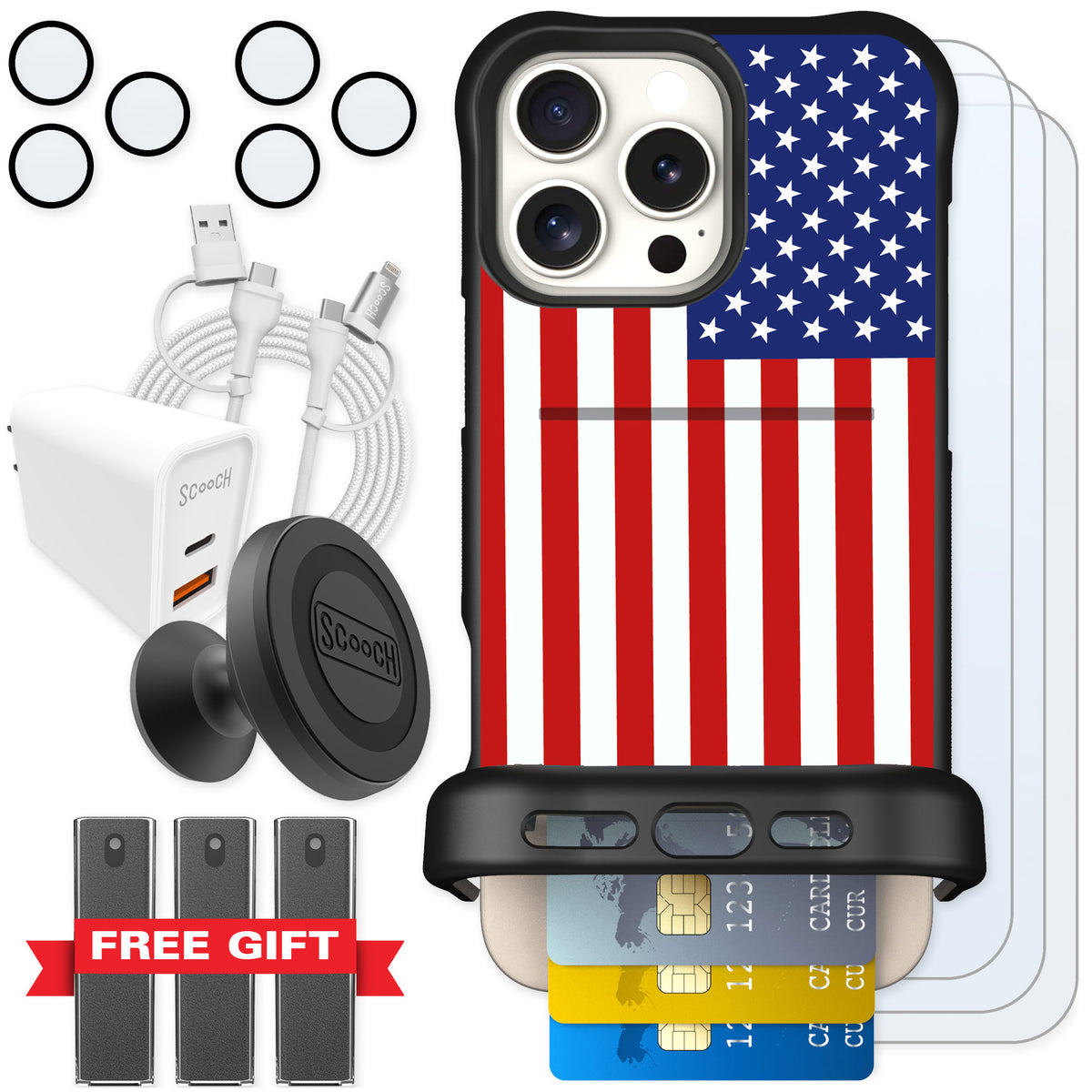 Scooch Wingmate Stars And Stripes for iPhone 16 Pro Max β Ultimate Bundle
