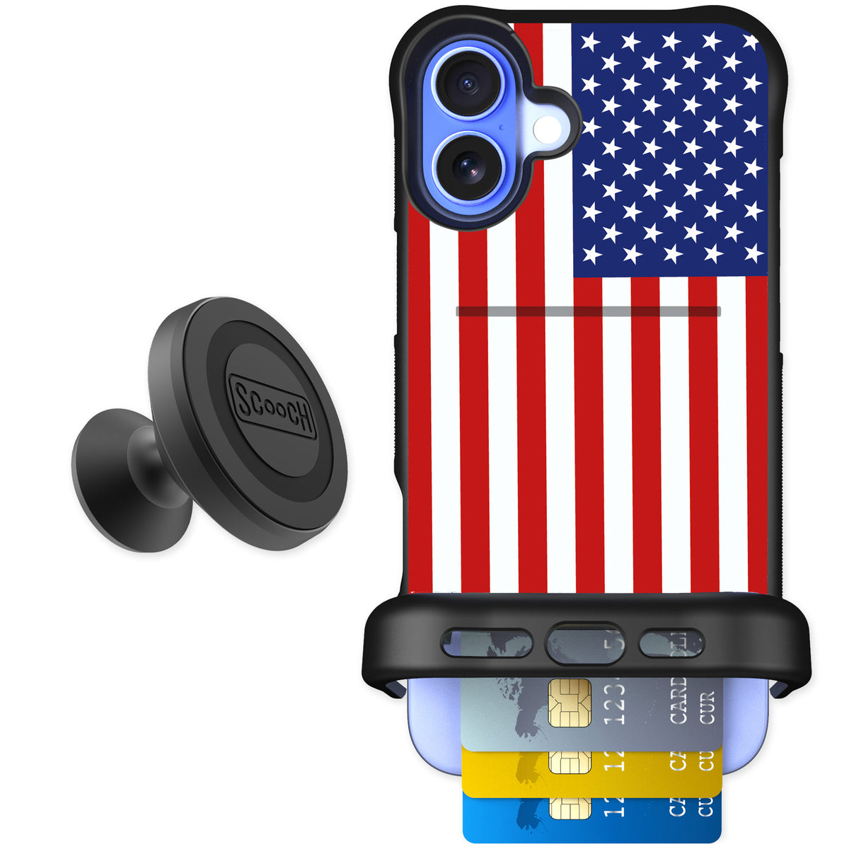 Scooch Wingmate Stars And Stripes for iPhone 16 Plus β Starter Bundle