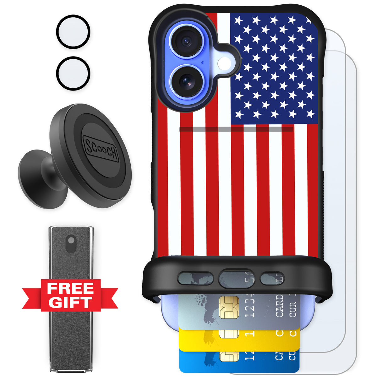 Scooch Wingmate Stars And Stripes for iPhone 16 β Defender Bundle