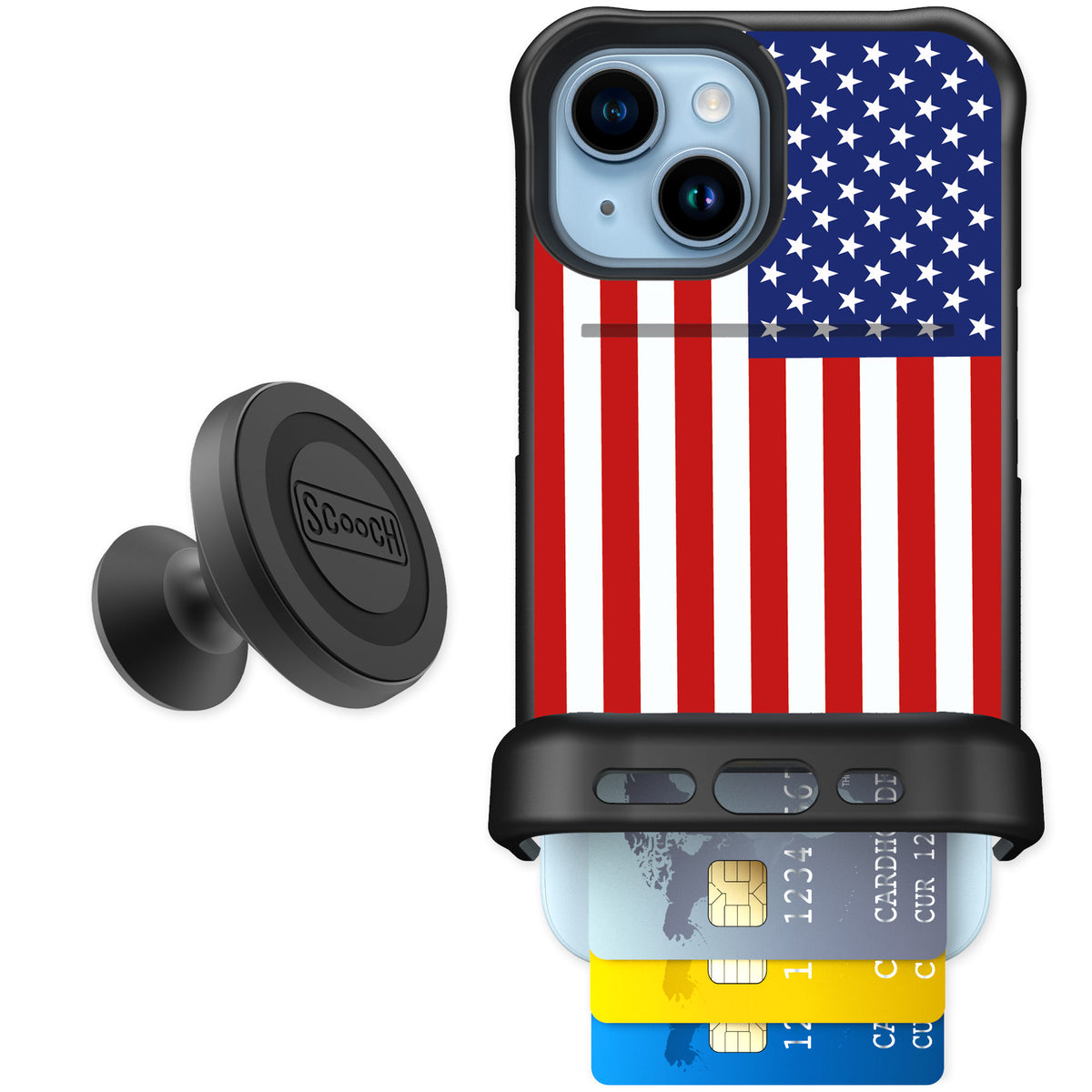 Scooch Wingmate Stars And Stripes for iPhone 15 β Starter Bundle