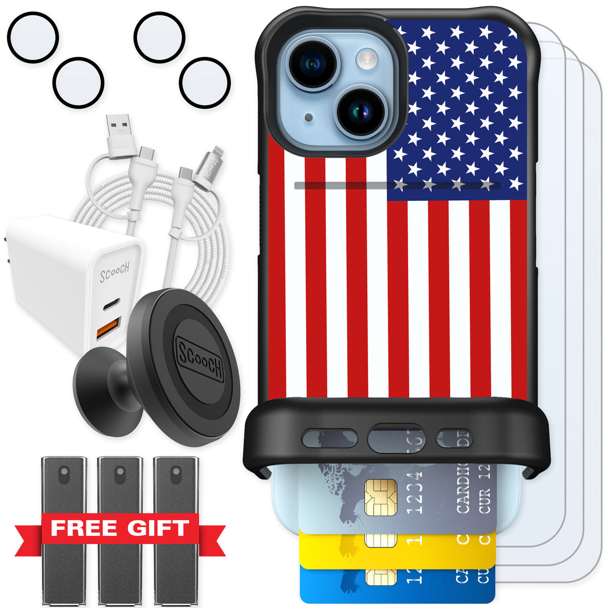 Scooch Wingmate Stars And Stripes for iPhone 15 β Ultimate Bundle