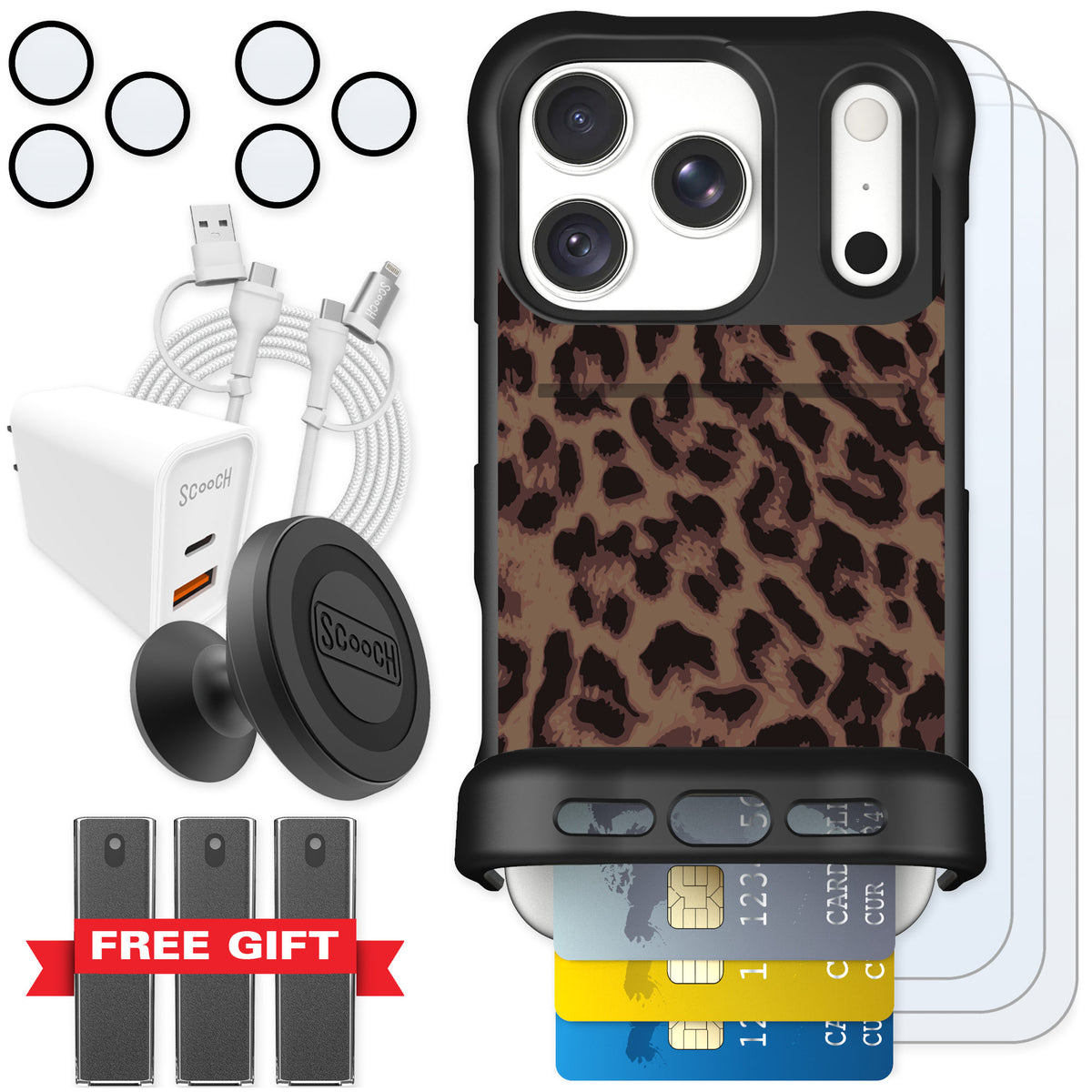 Scooch Wingmate Luxe Leopard for iPhone 18 Pro — Ultimate Bundle