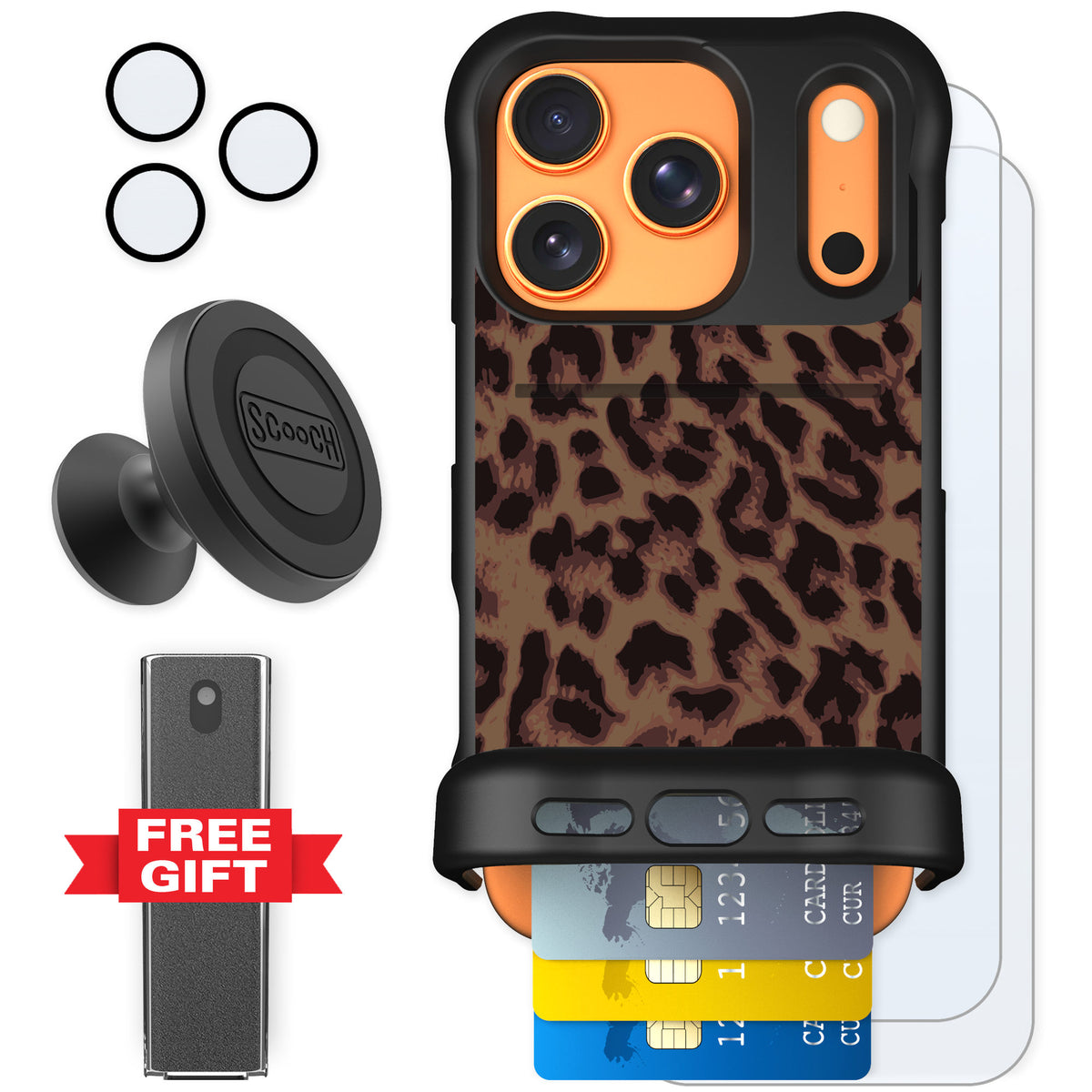 Scooch Wingmate Luxe Leopard for iPhone 17 Pro — Defender Bundle