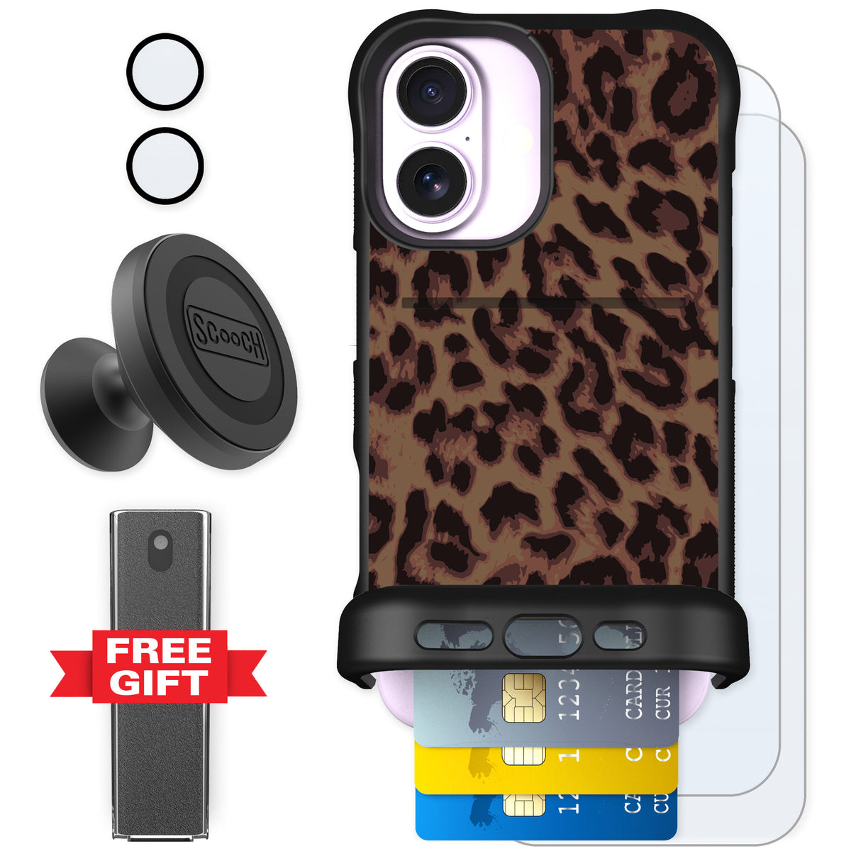Scooch Wingmate Luxe Leopard for iPhone 17 — Defender Bundle