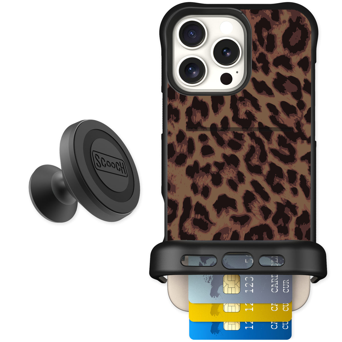 Scooch Wingmate Luxe Leopard for iPhone 16 Pro Max — Starter Bundle