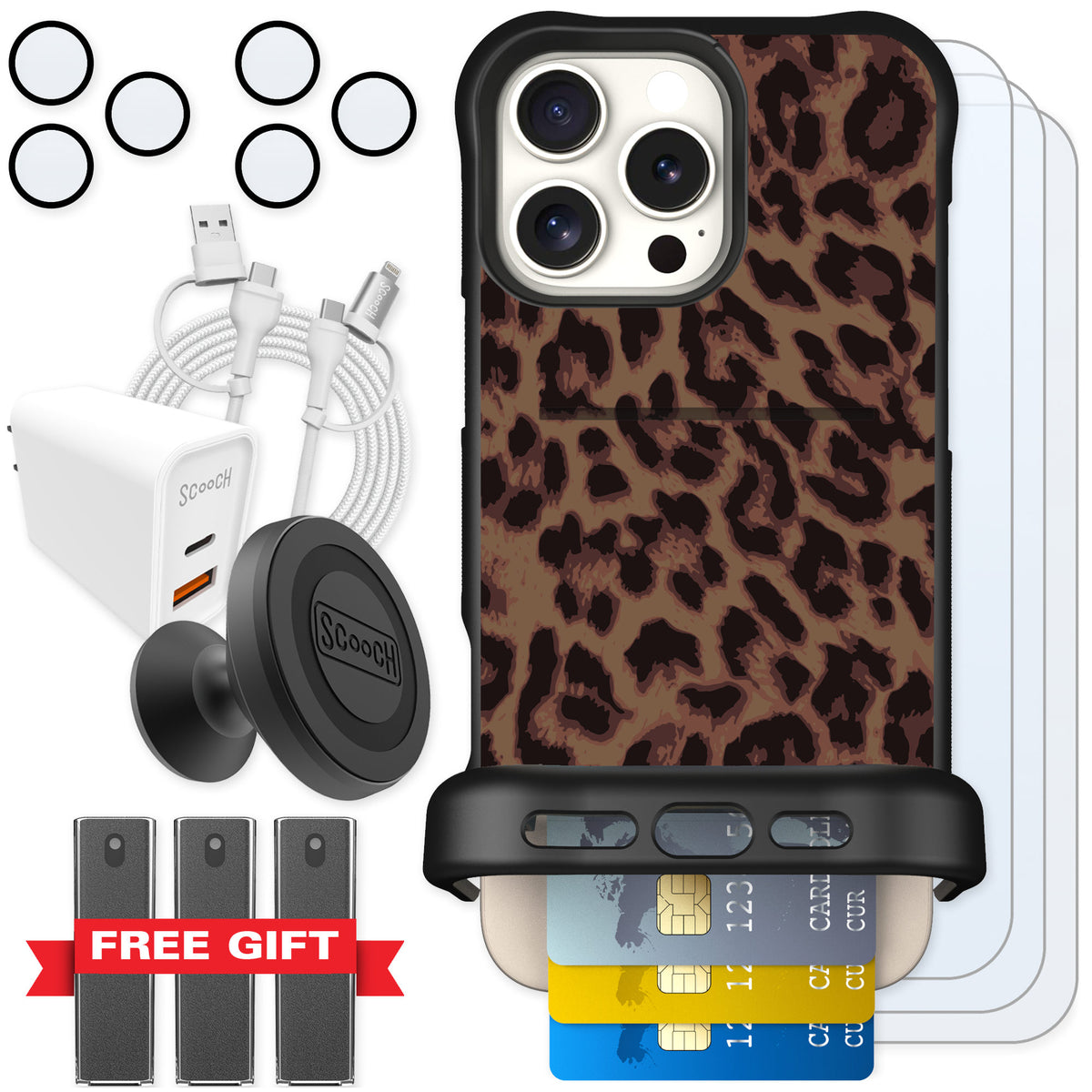 Scooch Wingmate Luxe Leopard for iPhone 16 Pro Max — Ultimate Bundle