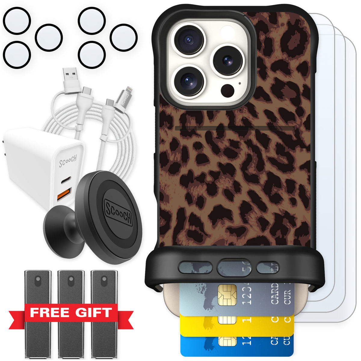 Scooch Wingmate Luxe Leopard for iPhone 16 Pro — Ultimate Bundle