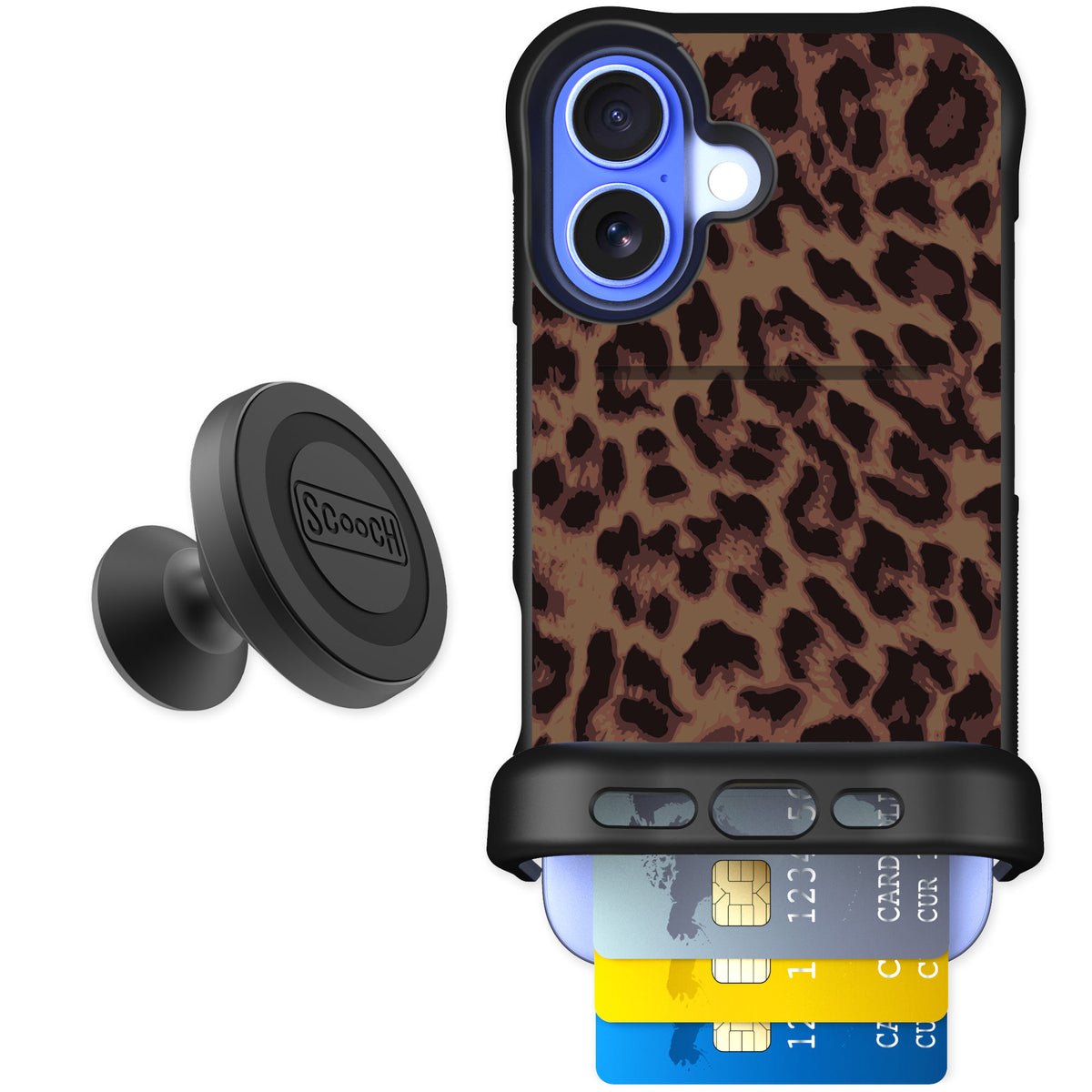 Scooch Wingmate Luxe Leopard for iPhone 16 — Starter Bundle