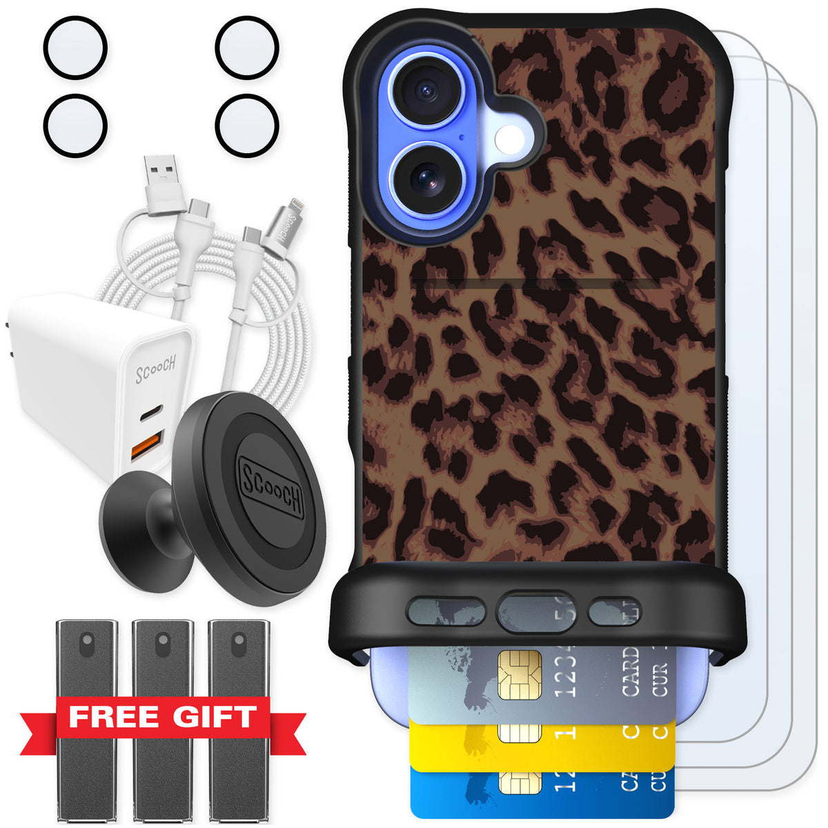 Scooch Wingmate Luxe Leopard for iPhone 16 — Ultimate Bundle