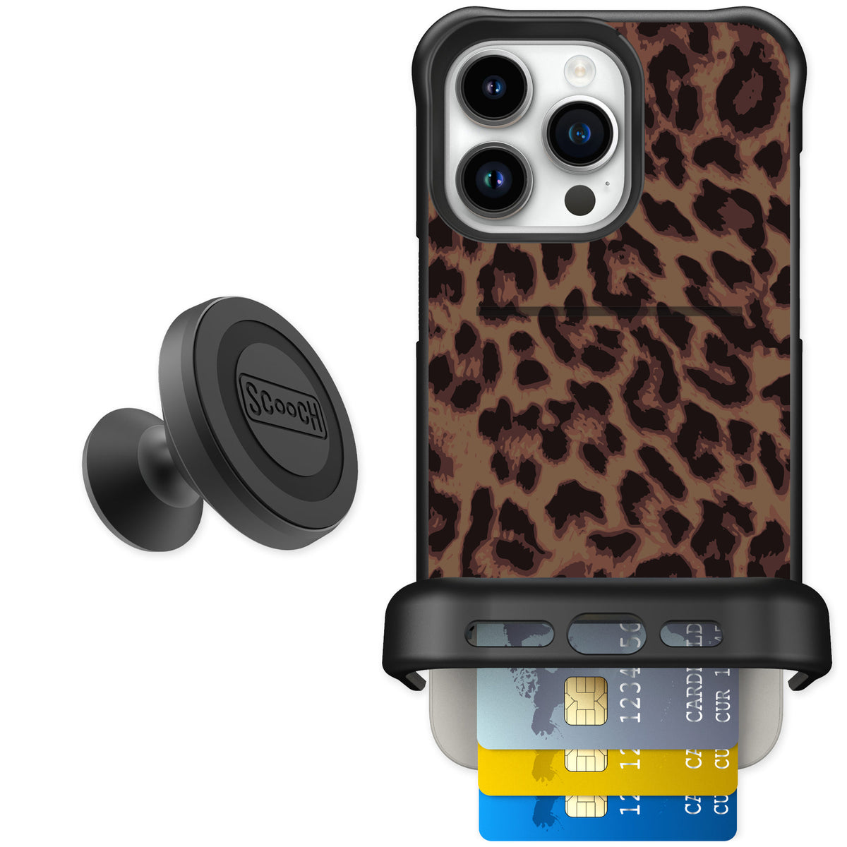 Scooch Wingmate Luxe Leopard for iPhone 15 Pro Max — Starter Bundle