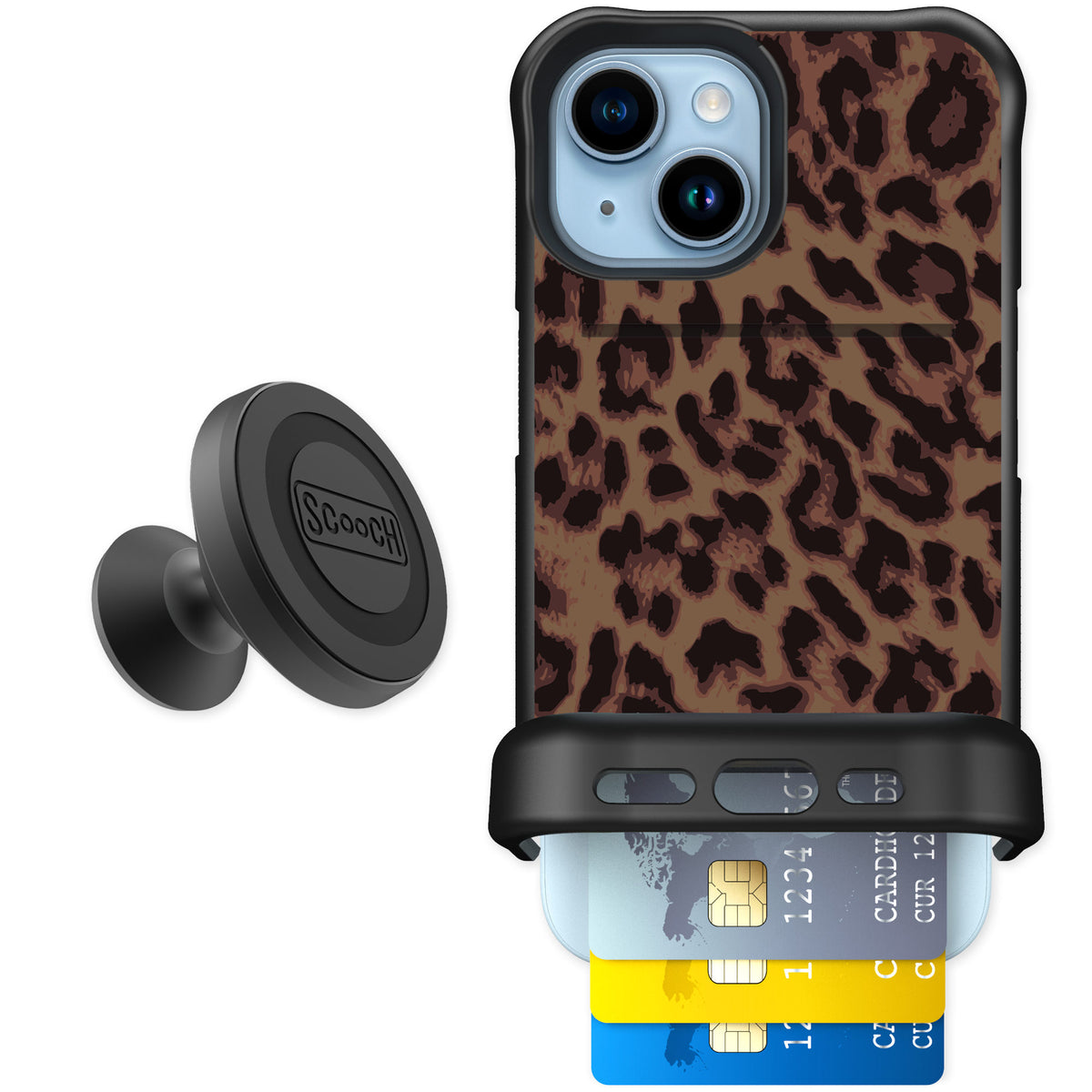 Scooch Wingmate Luxe Leopard for iPhone 15 — Starter Bundle