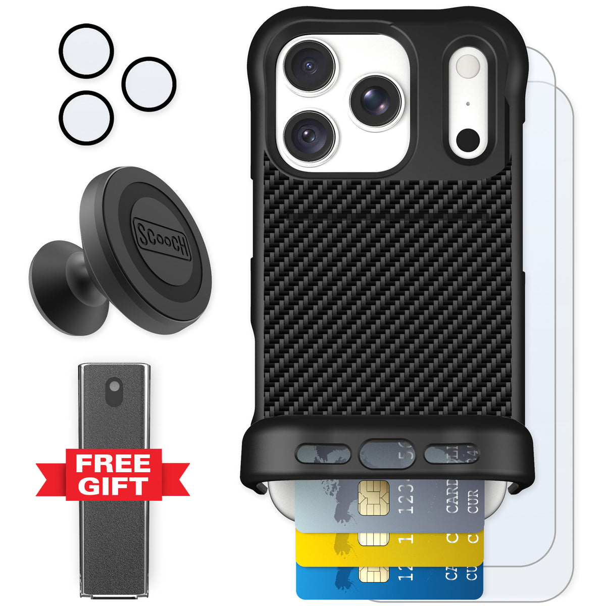 Scooch Wingmate Carbon Fiber for iPhone 18 Pro — Defender Bundle