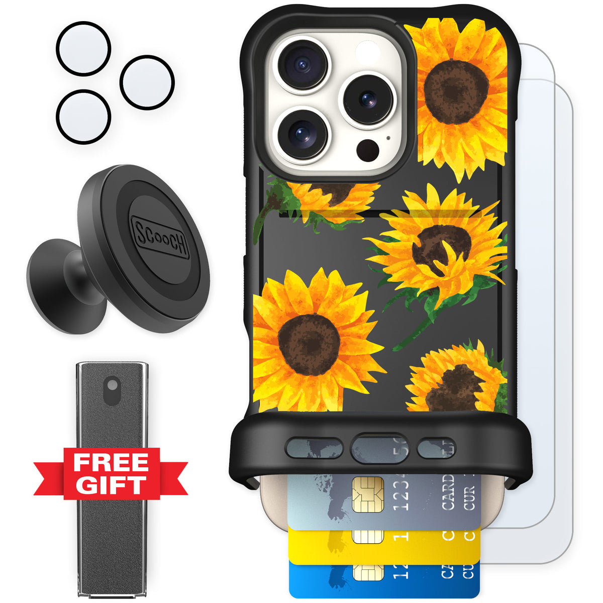 Scooch Wingmate Sunflower Frenzy for iPhone 16 Pro β Defender Bundle