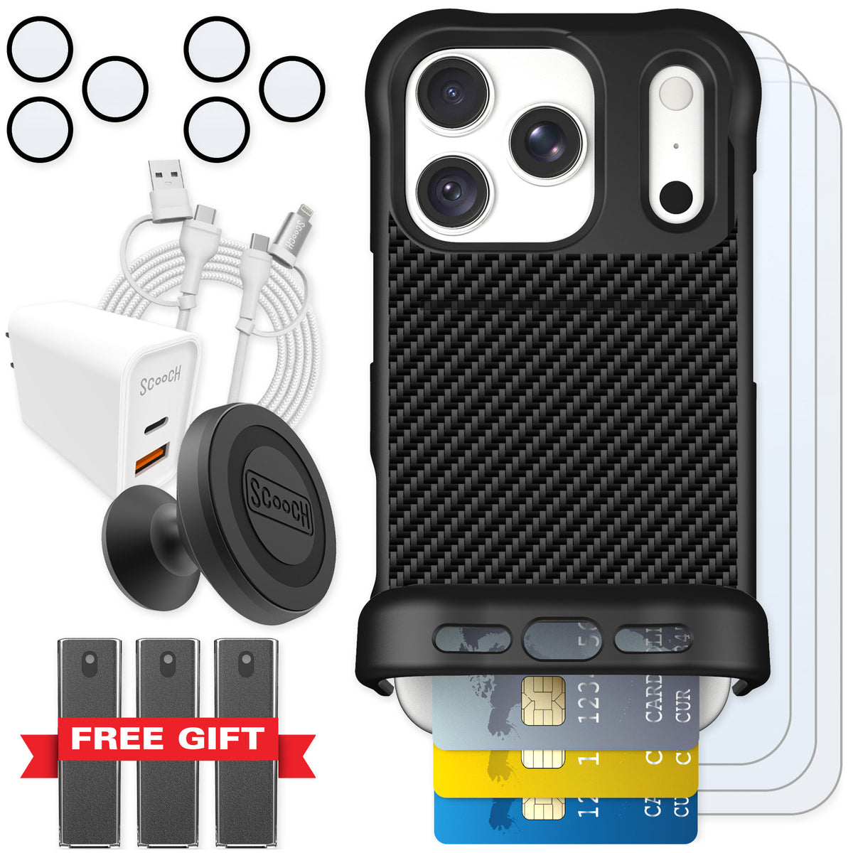 Scooch Wingmate Carbon Fiber for iPhone 18 Pro — Ultimate Bundle