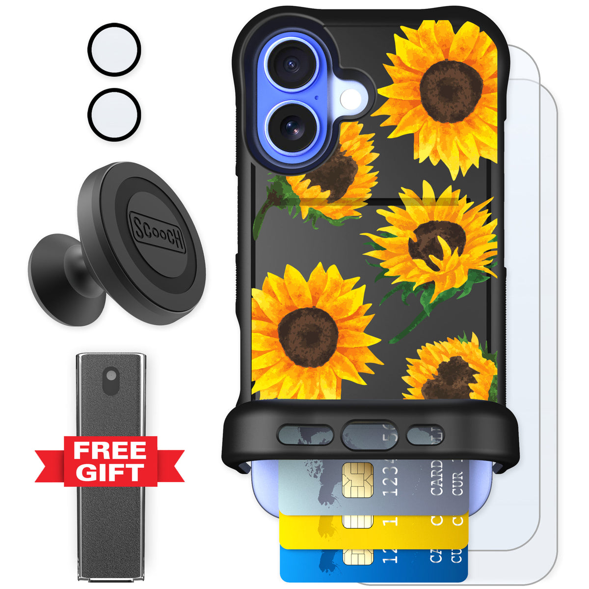 Scooch Wingmate Sunflower Frenzy for iPhone 16 β Defender Bundle