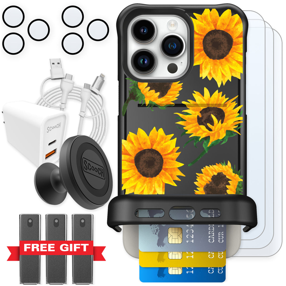 Scooch Wingmate Sunflower Frenzy for iPhone 15 Pro Max β Ultimate Bundle