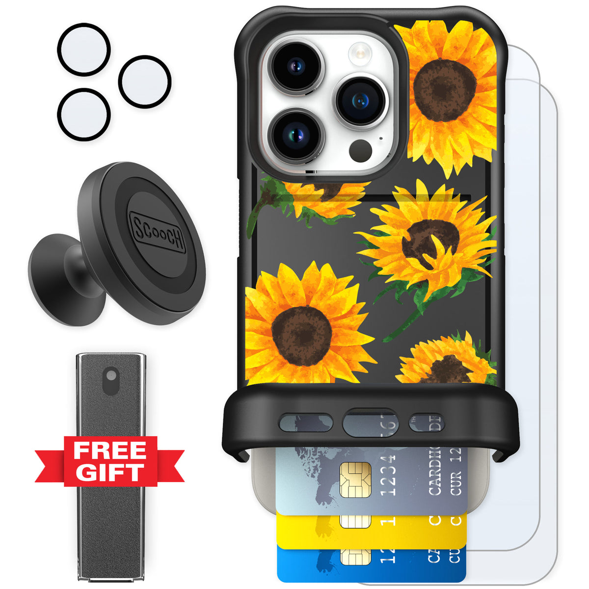 Scooch Wingmate Sunflower Frenzy for iPhone 15 Pro β Defender Bundle