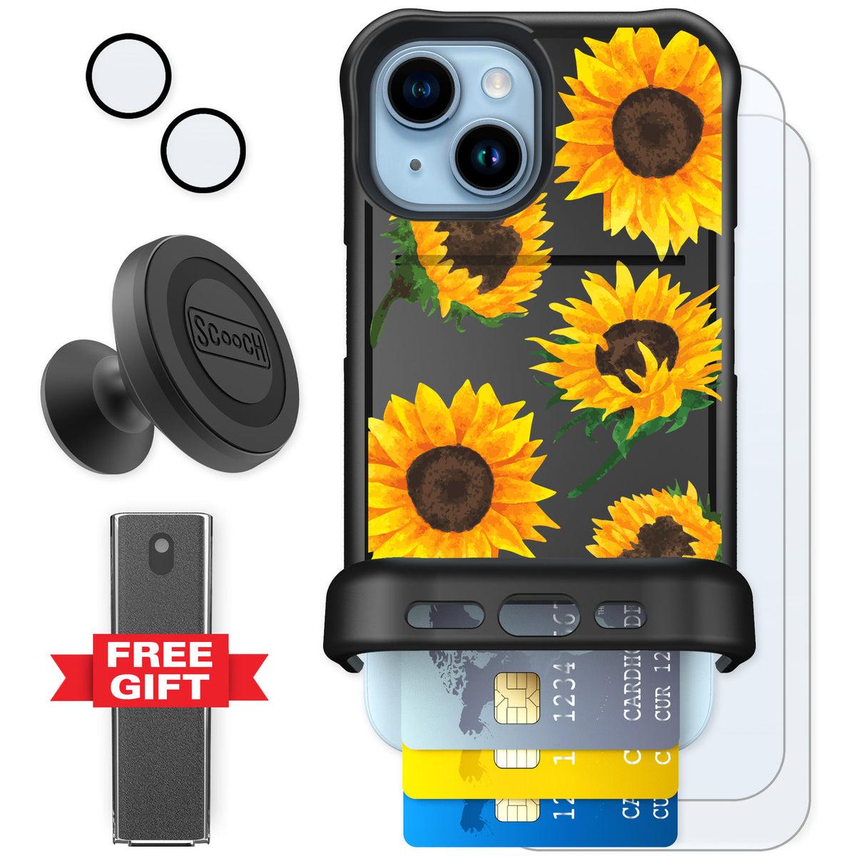 Scooch Wingmate Sunflower Frenzy for iPhone 15 β Defender Bundle