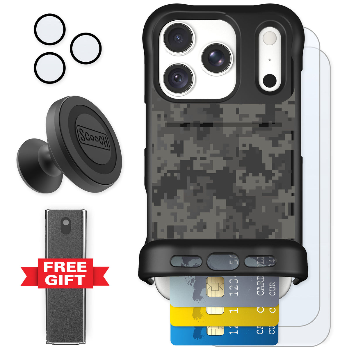 Scooch Wingmate Digi Camo for iPhone 18 Pro — Defender Bundle