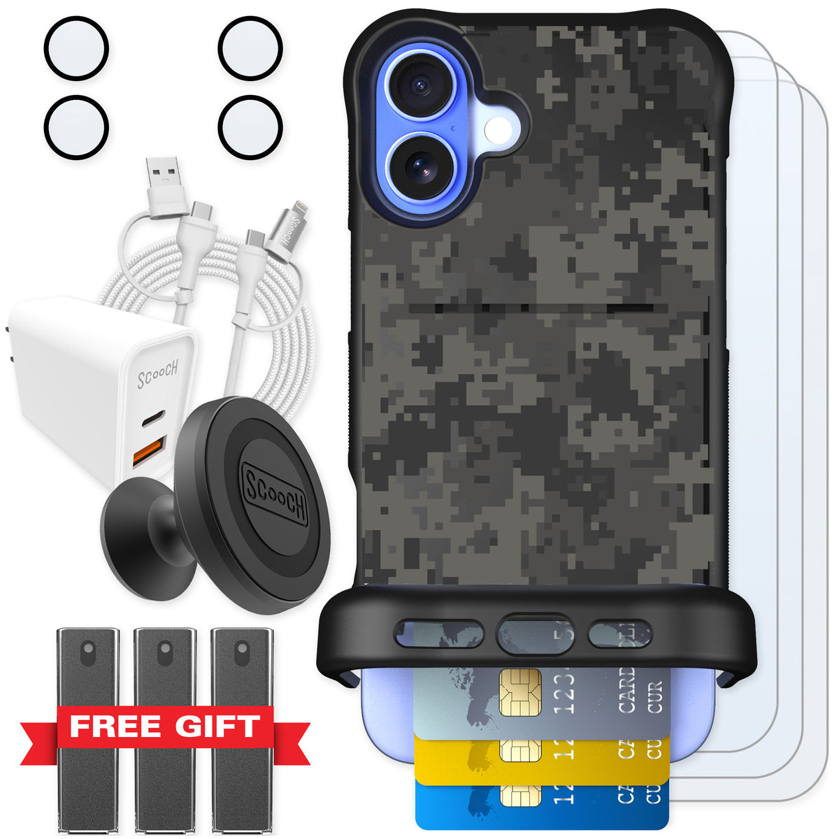 Scooch Wingmate Digi Camo for iPhone 16 Plus — Ultimate Bundle