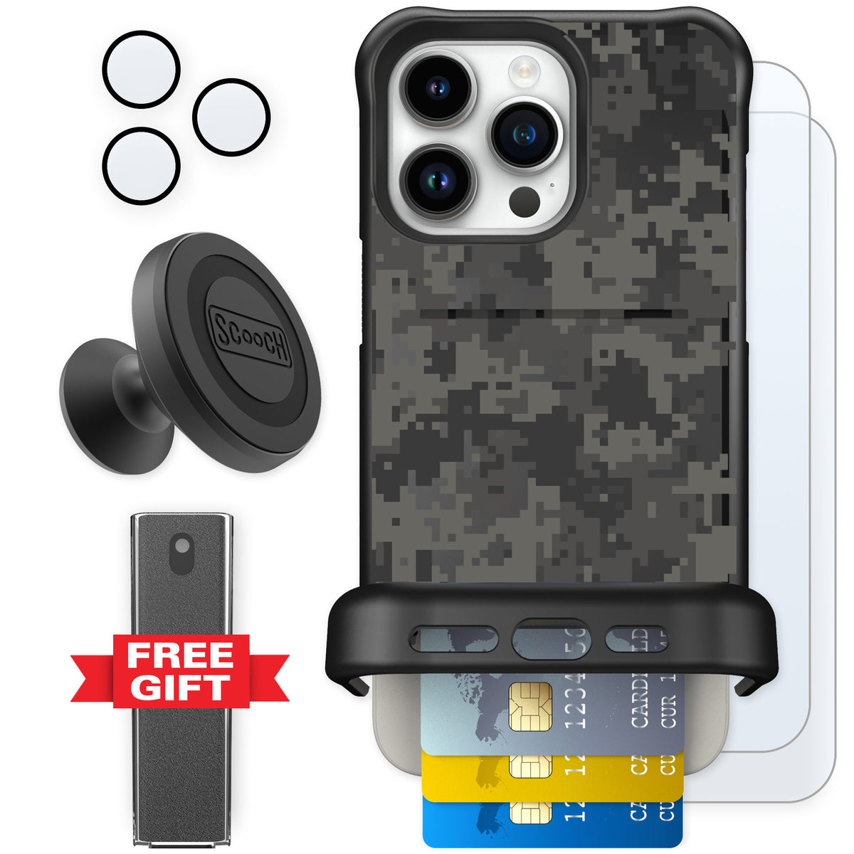 Scooch Wingmate Digi Camo for iPhone 15 Pro Max — Defender Bundle