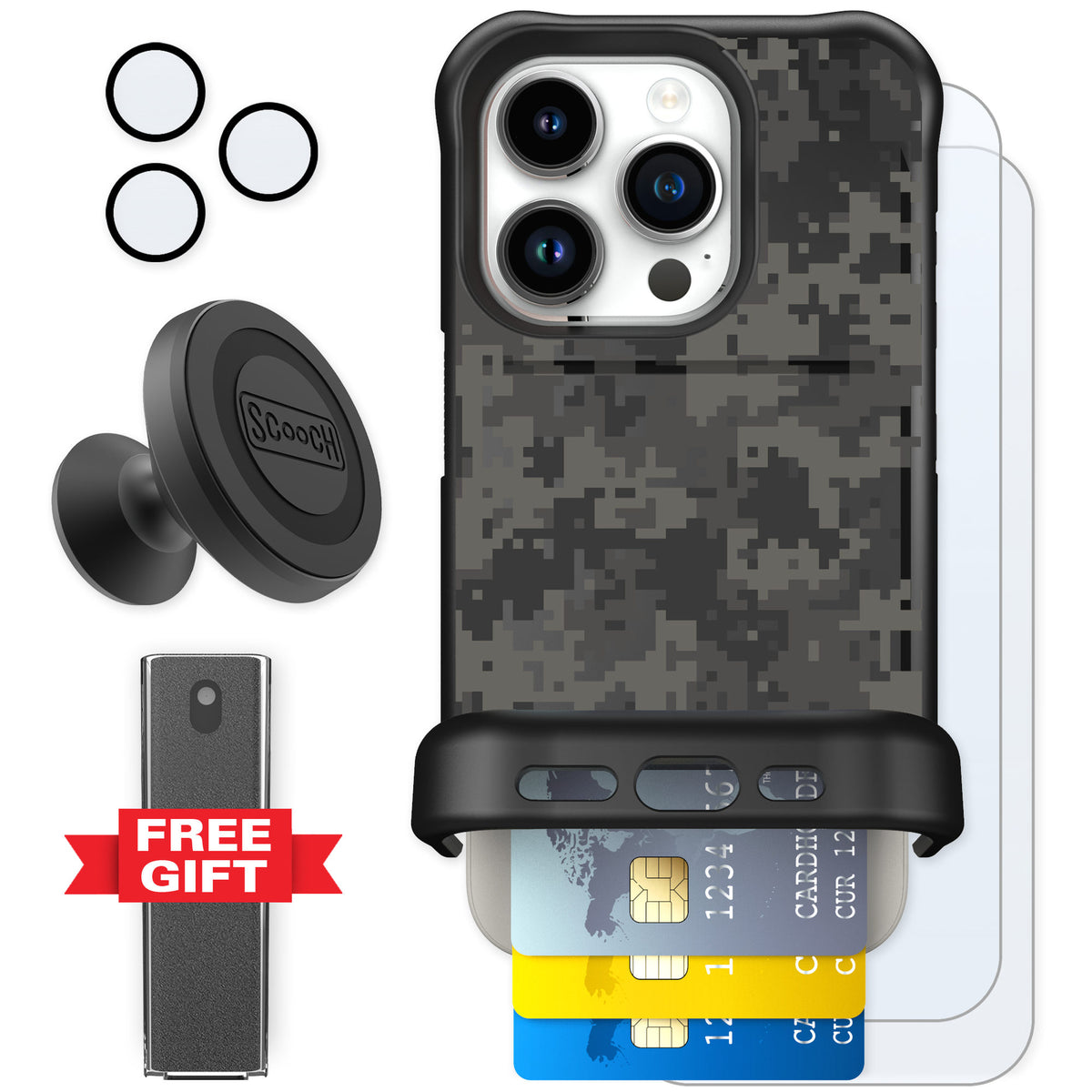 Scooch Wingmate Digi Camo for iPhone 15 Pro — Defender Bundle