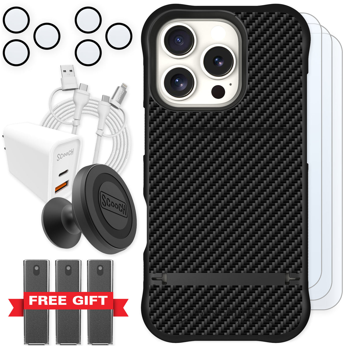 Scooch Wingmate Carbon Fiber for iPhone 16 Pro — Ultimate Bundle