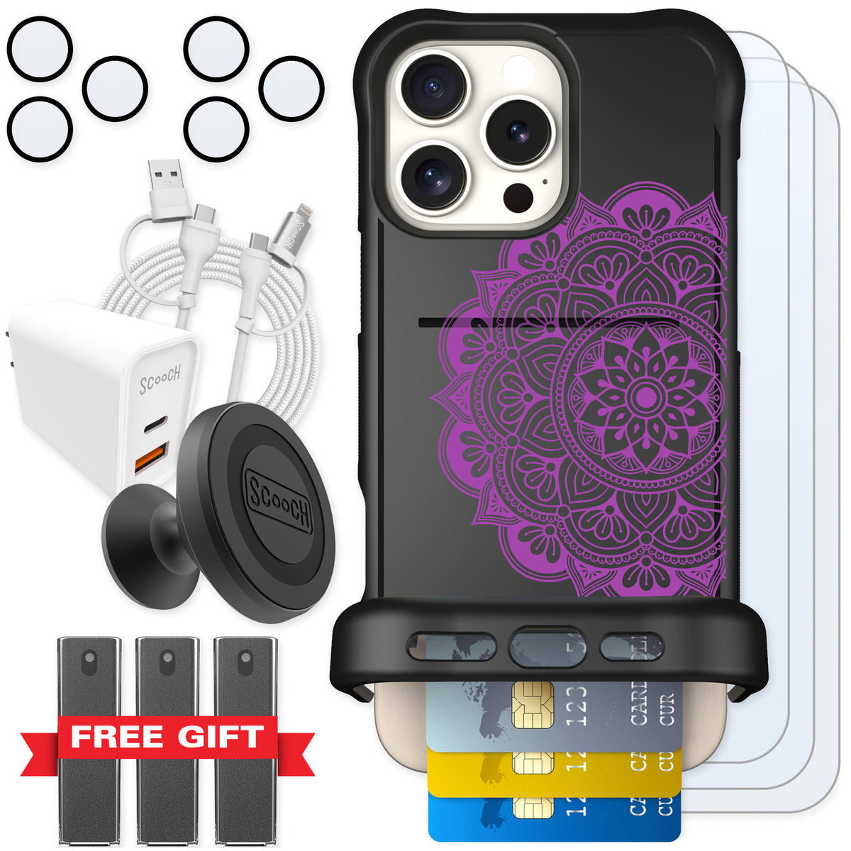 Scooch Wingmate Mandala Dreams for iPhone 16 Pro Max — Ultimate Bundle