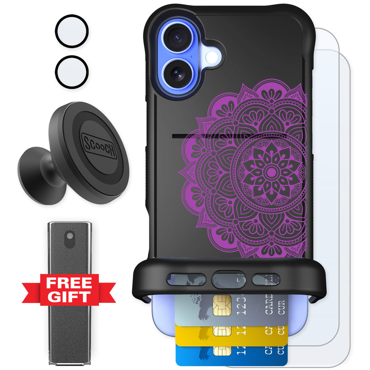 Scooch Wingmate Mandala Dreams for iPhone 16 Plus — Defender Bundle