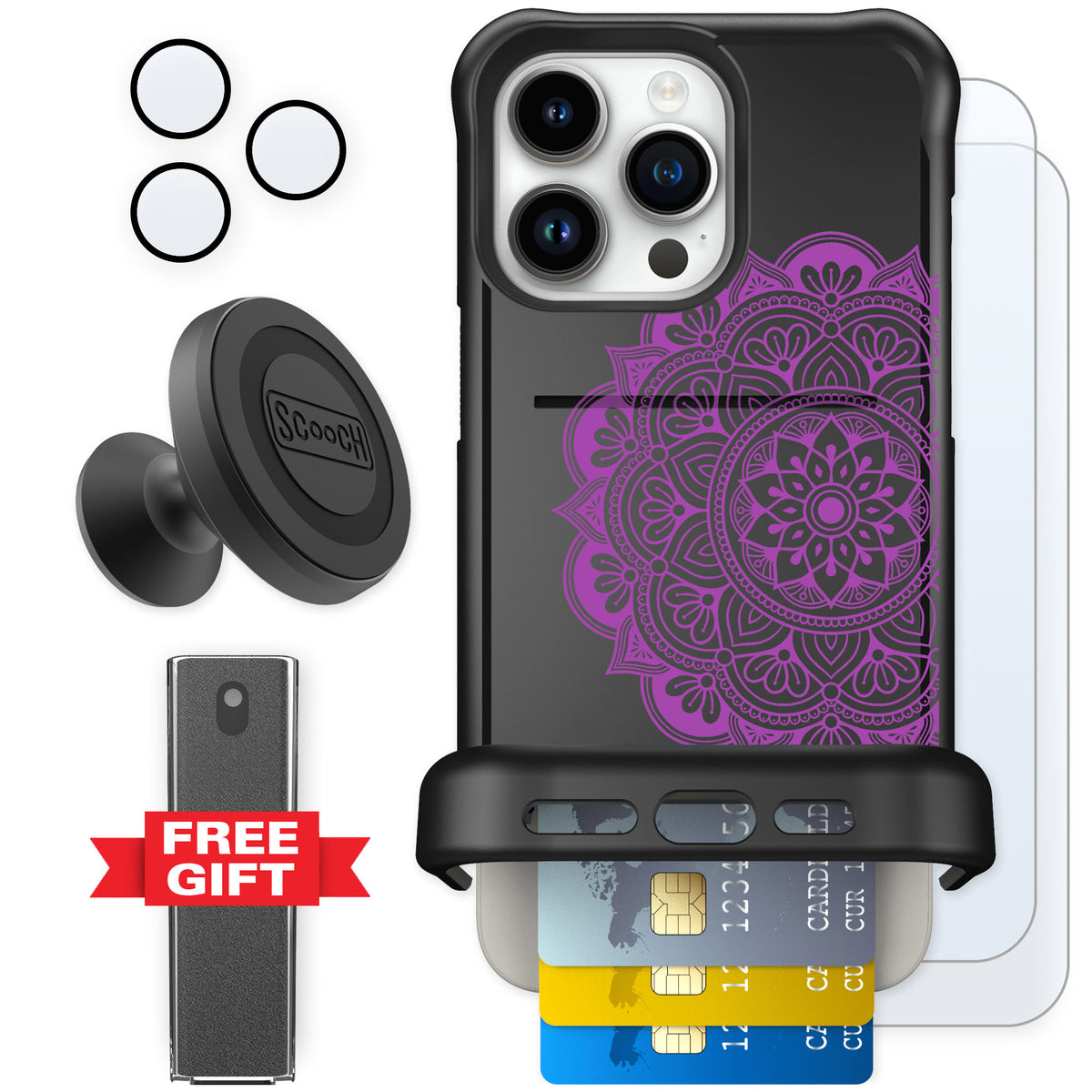 Scooch Wingmate Mandala Dreams for iPhone 15 Pro Max — Defender Bundle
