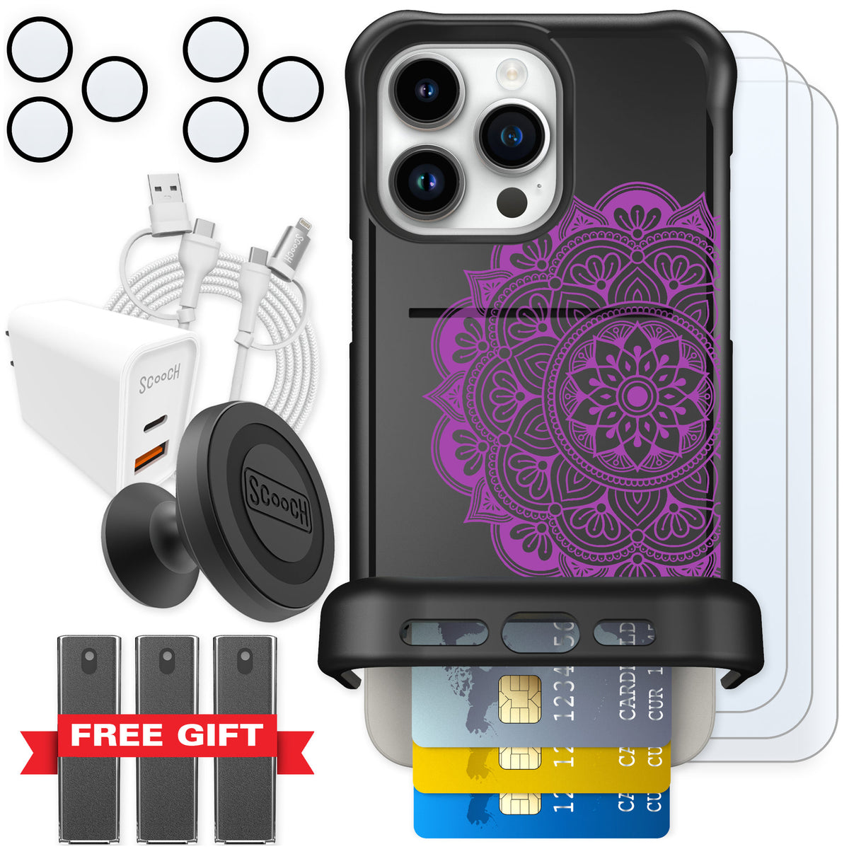 Scooch Wingmate Mandala Dreams for iPhone 15 Pro Max — Ultimate Bundle