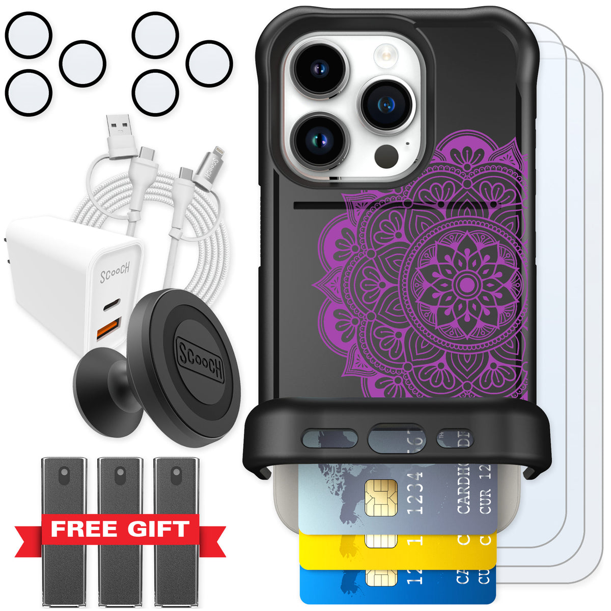 Scooch Wingmate Mandala Dreams for iPhone 15 Pro — Ultimate Bundle