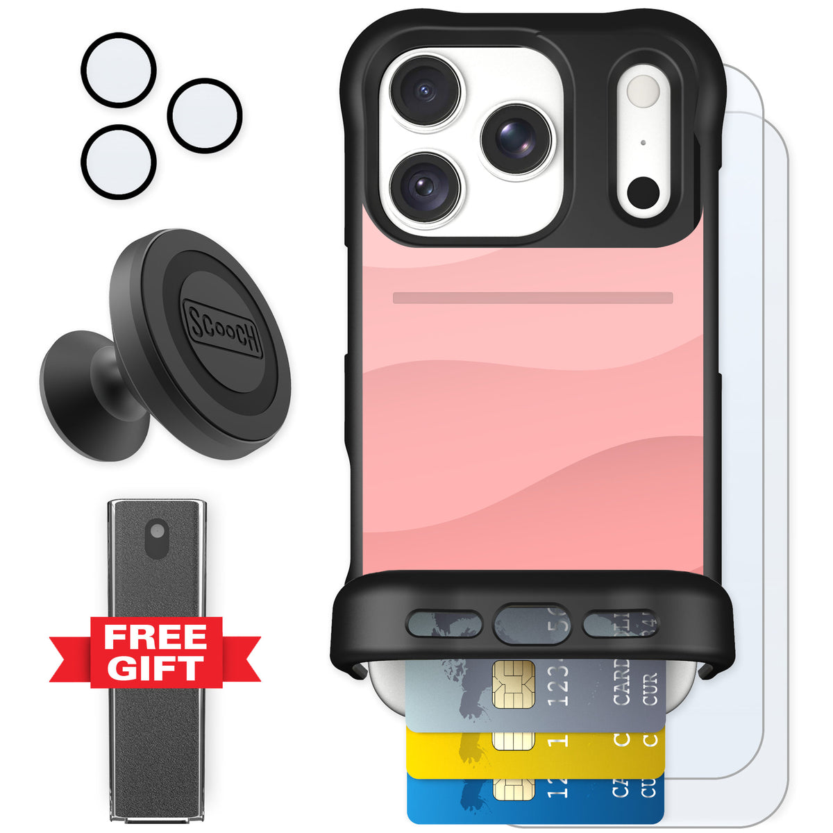 Scooch Wingmate Pink Waves for iPhone 18 Pro — Defender Bundle