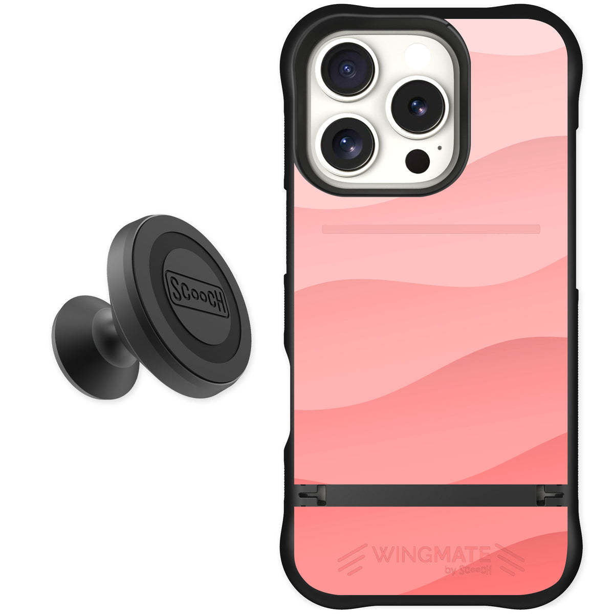 Scooch Wingmate Pink Waves for iPhone 16 Pro — Starter Bundle