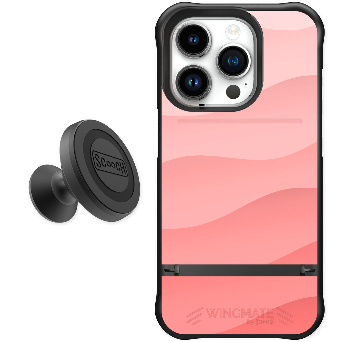 Scooch Wingmate Pink Waves for iPhone 15 Pro — Starter Bundle