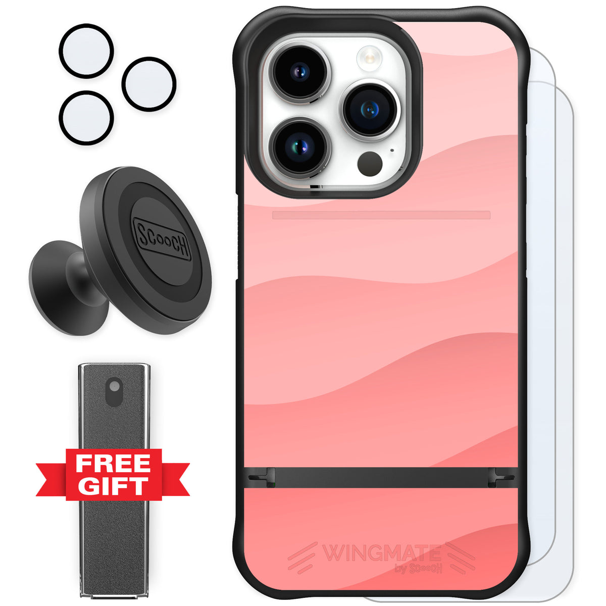 Scooch Wingmate Pink Waves for iPhone 15 Pro — Defender Bundle