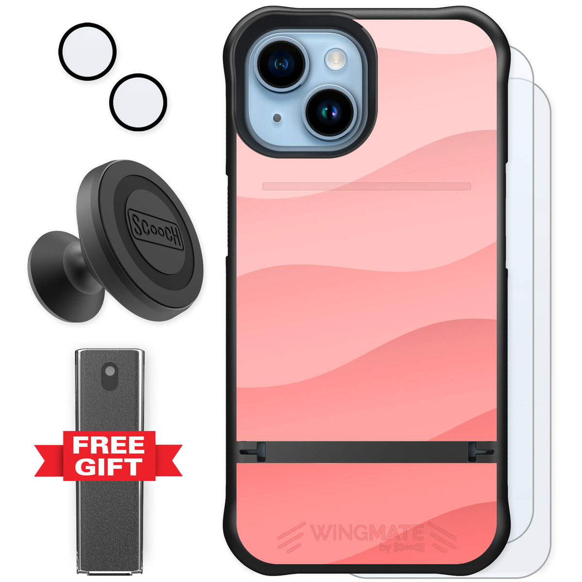 Scooch Wingmate Pink Waves for iPhone 15 — Defender Bundle