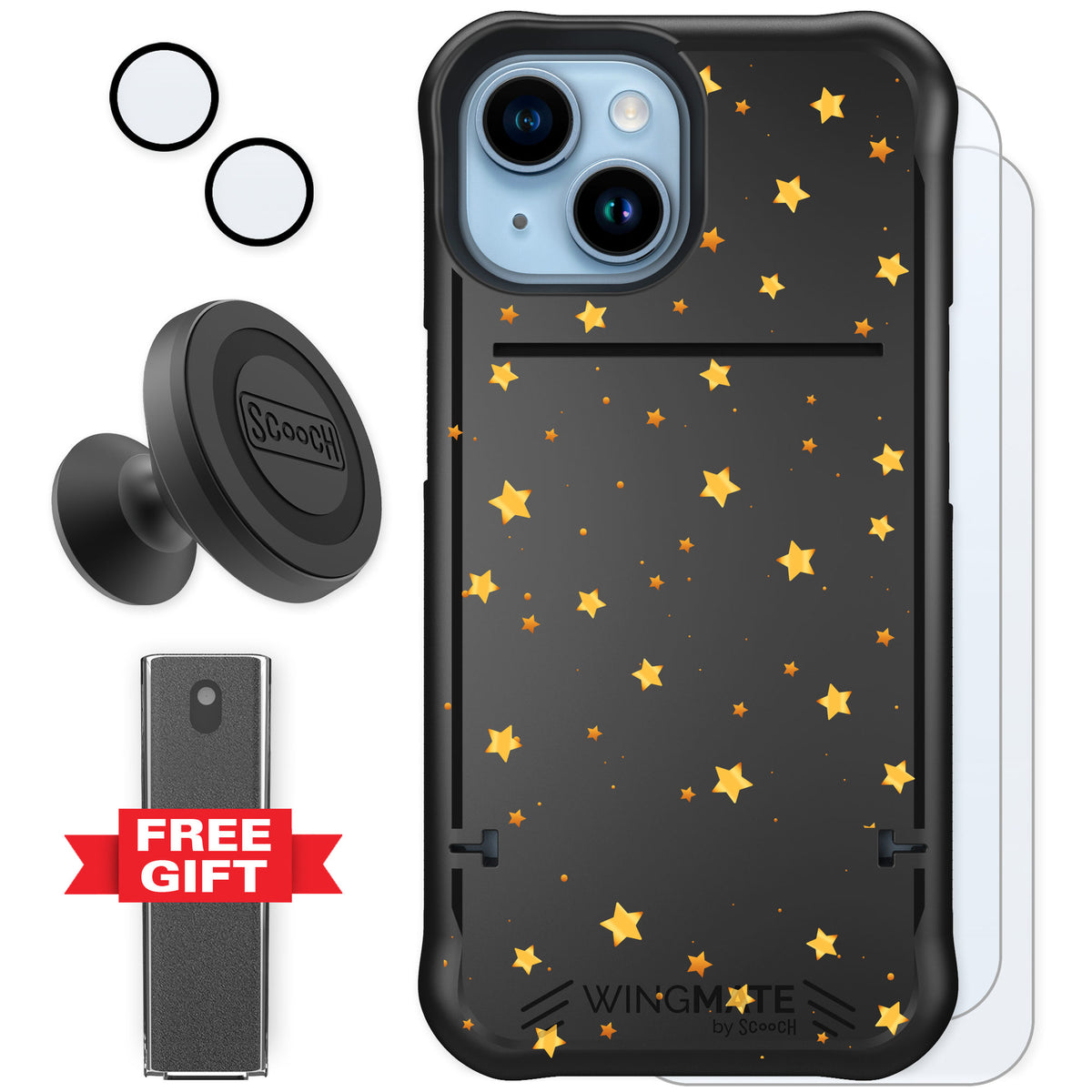 Scooch Wingmate Gold Stars for iPhone 15 β Defender Bundle