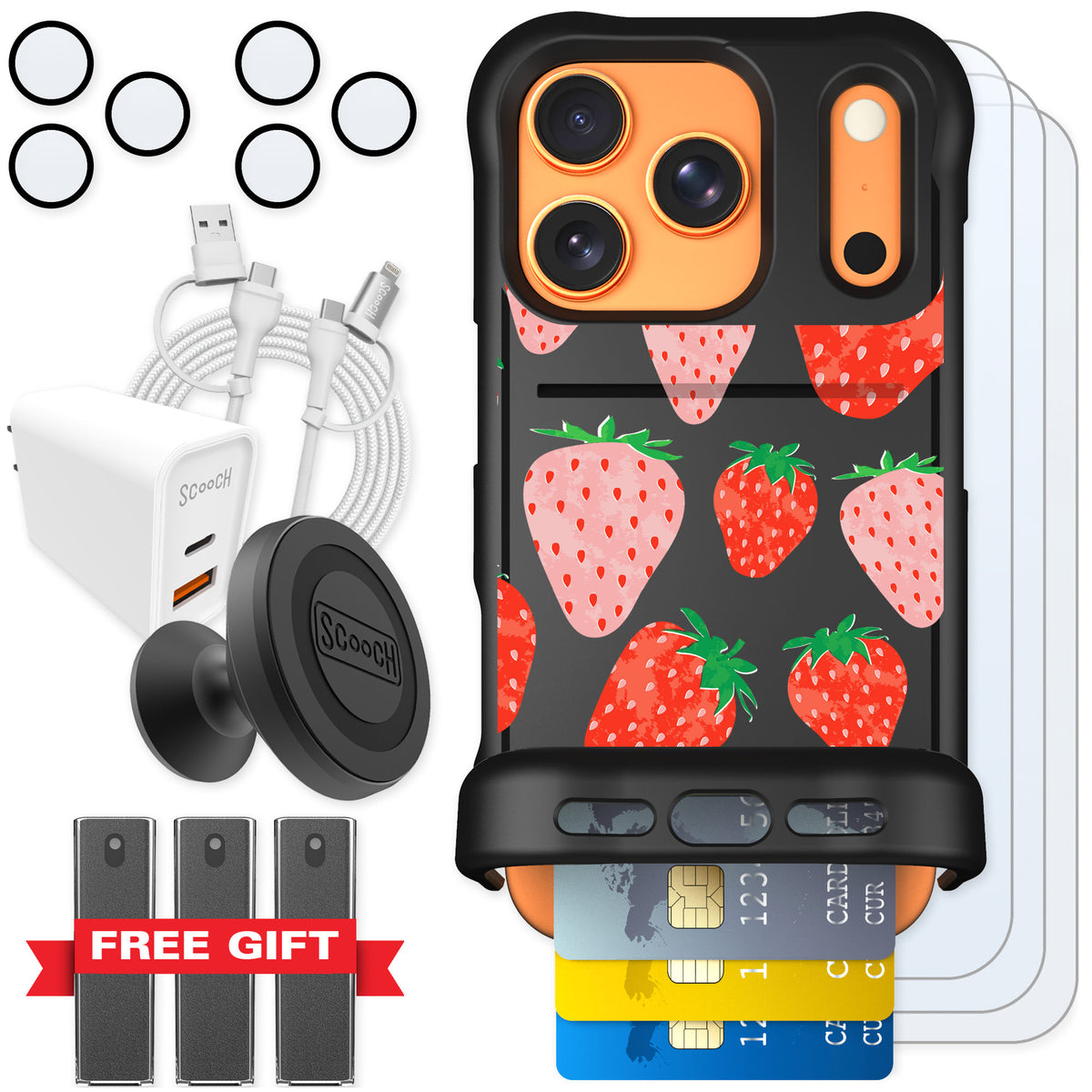 Scooch Wingmate Strawberry Fields for iPhone 17 Pro — Ultimate Bundle