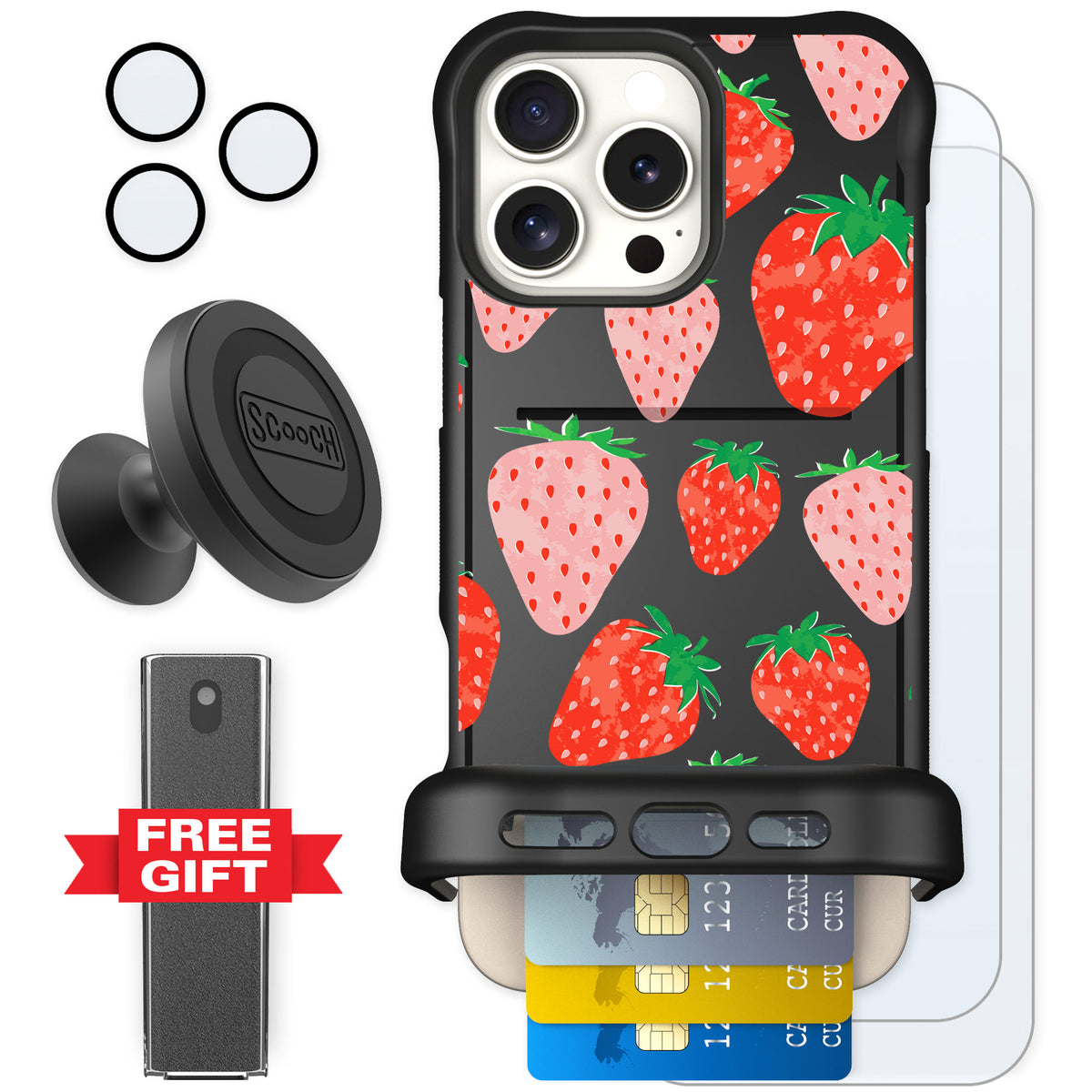Scooch Wingmate Strawberry Fields for iPhone 16 Pro Max — Defender Bundle