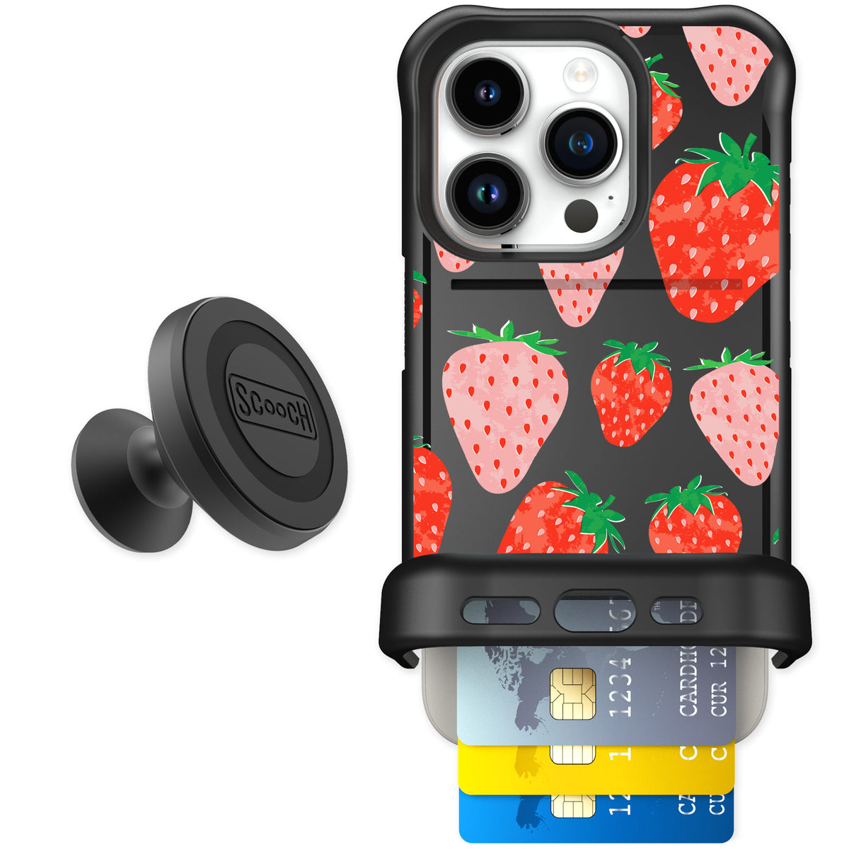 Scooch Wingmate Strawberry Fields for iPhone 15 Pro — Starter Bundle