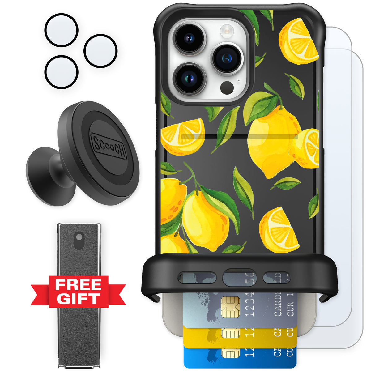 Scooch Wingmate Amalfi Lemons for iPhone 15 Pro Max — Defender Bundle