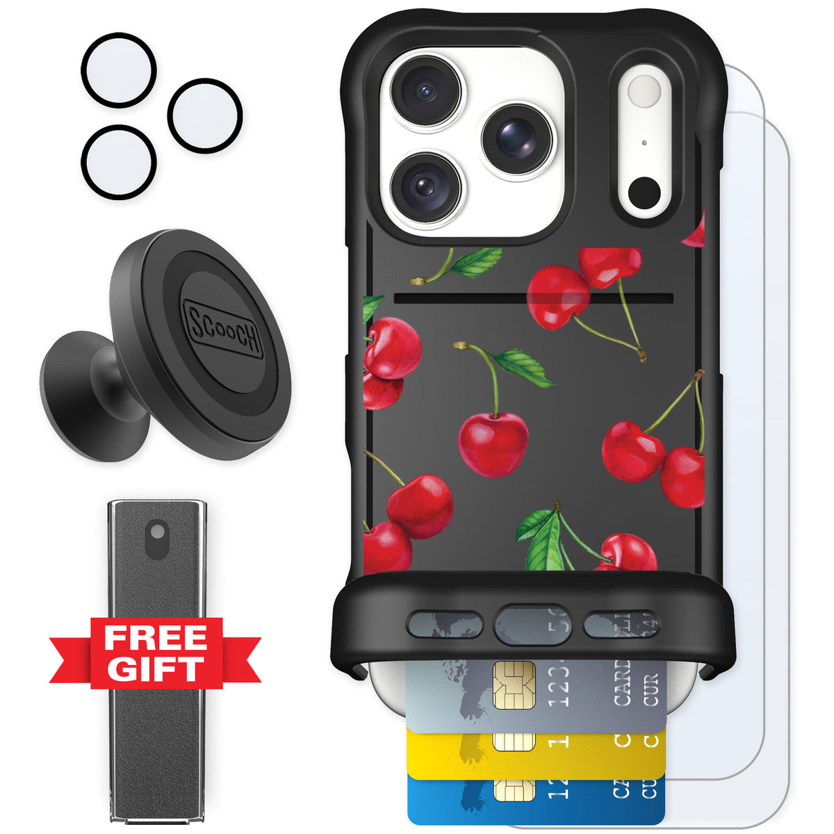 Scooch Wingmate Very Cherry for iPhone 18 Pro — Defender Bundle