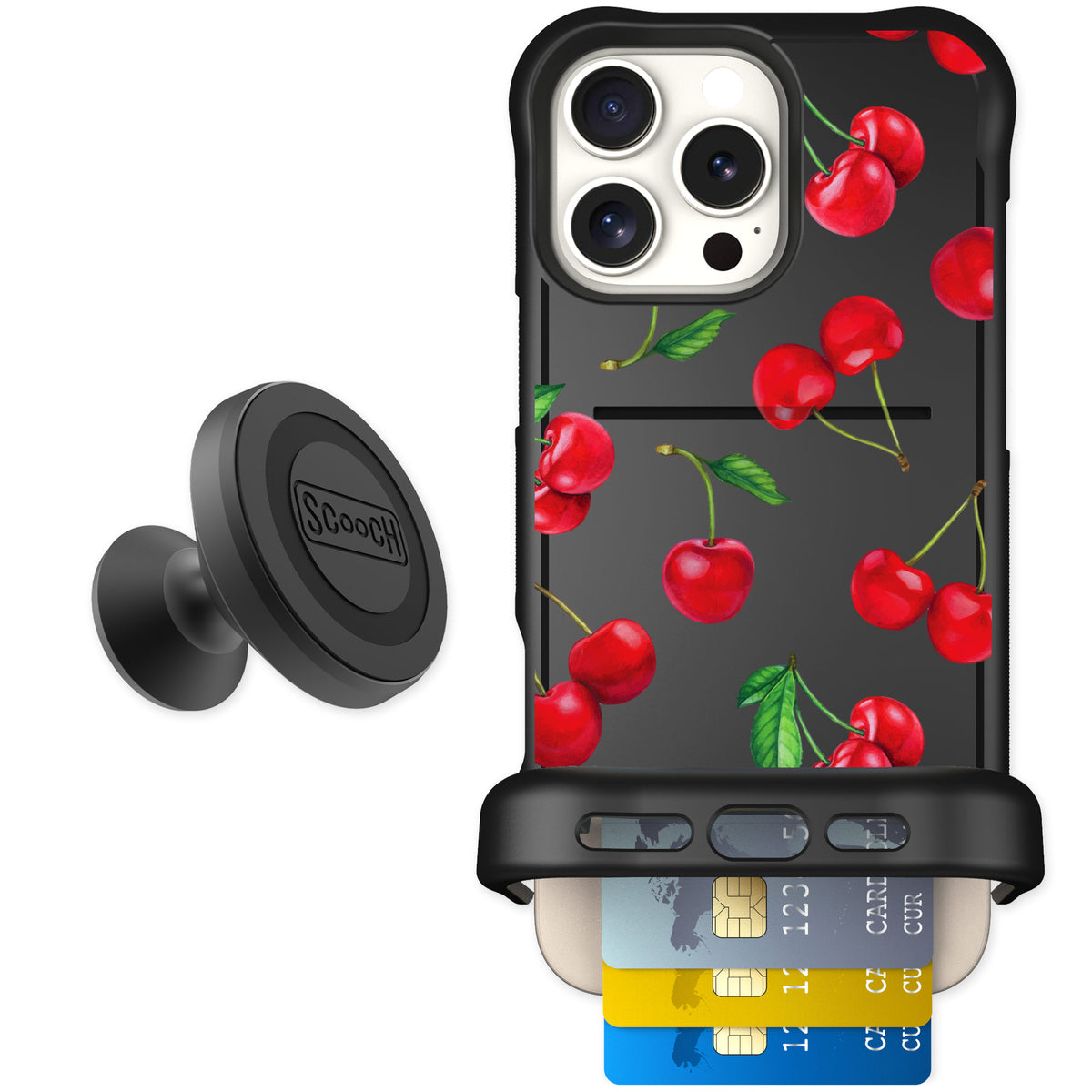 Scooch Wingmate Very Cherry for iPhone 16 Pro Max — Starter Bundle