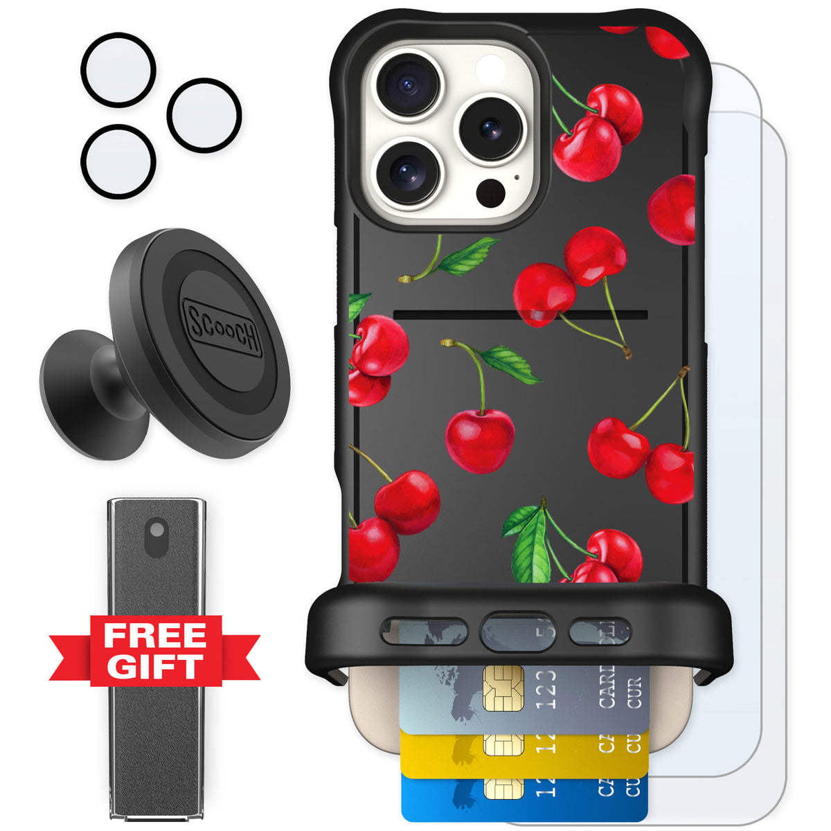Scooch Wingmate Very Cherry for iPhone 16 Pro Max — Defender Bundle