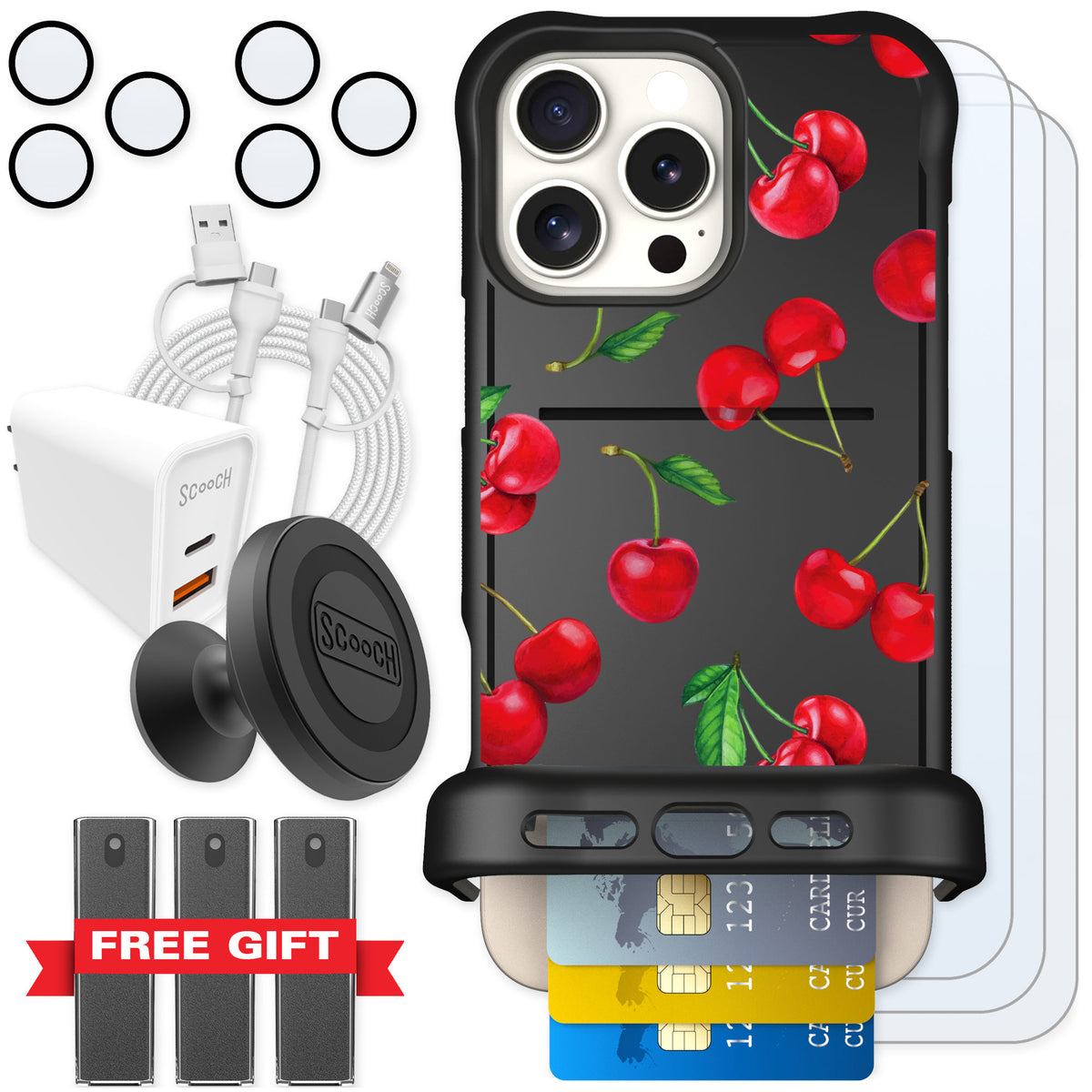 Scooch Wingmate Very Cherry for iPhone 16 Pro Max — Ultimate Bundle