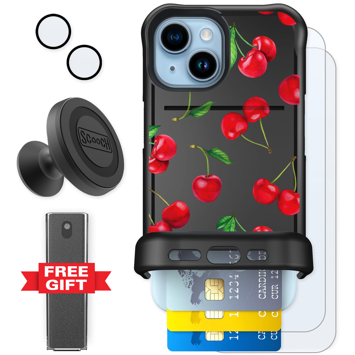 Scooch Wingmate Very Cherry for iPhone 15 — Defender Bundle