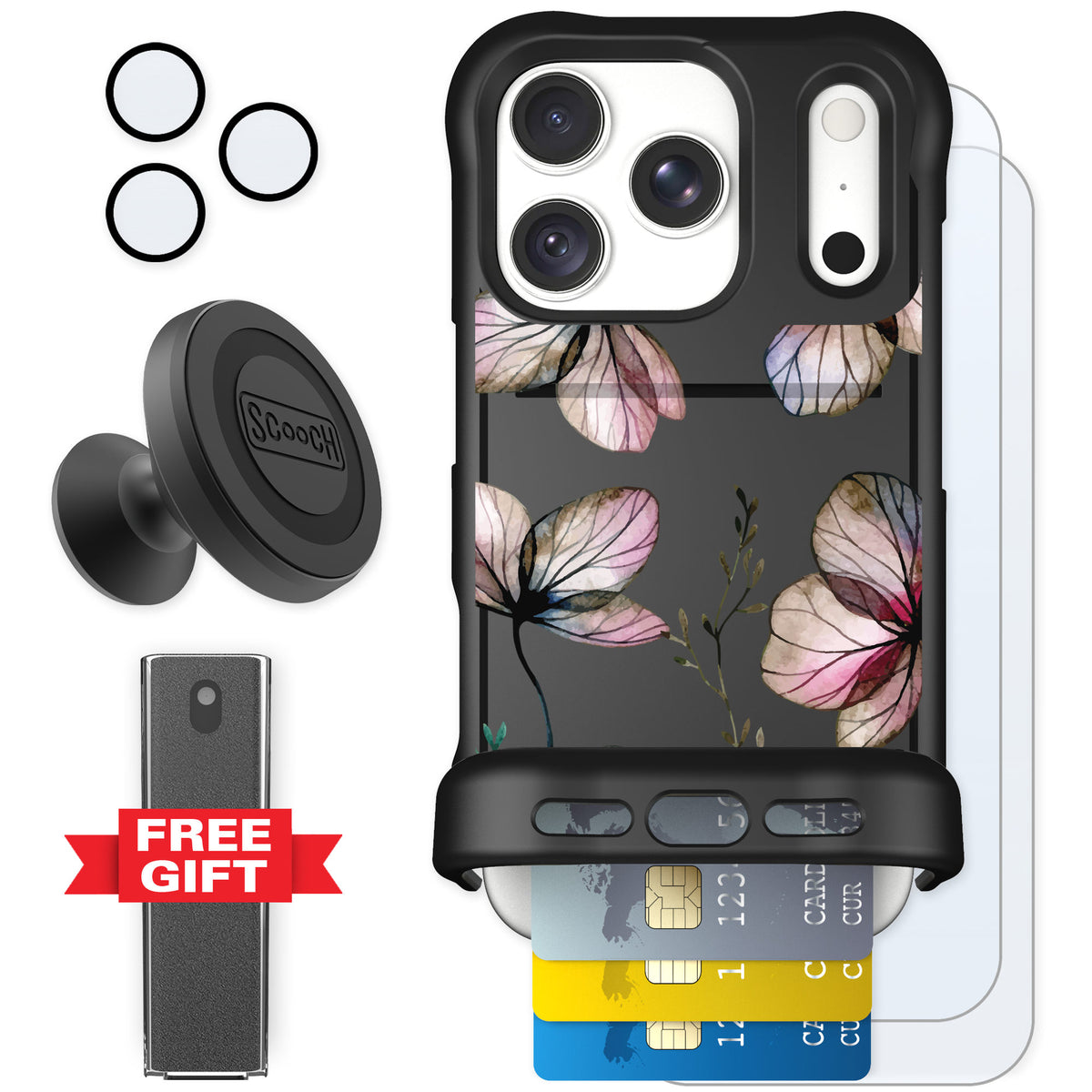 Scooch Wingmate Dried Flowers for iPhone 18 Pro — Defender Bundle
