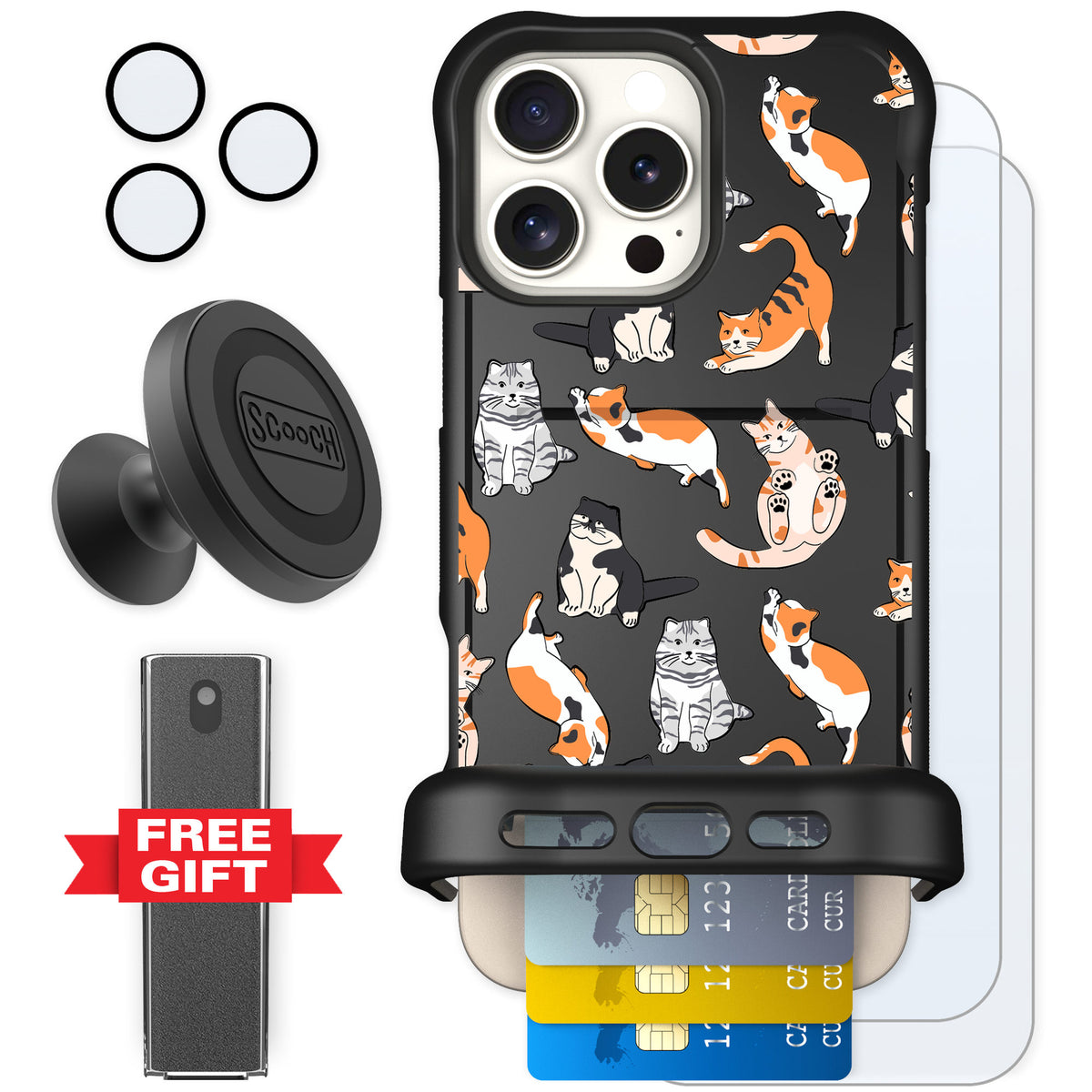 Scooch Wingmate Kitty Crew for iPhone 16 Pro Max — Defender Bundle